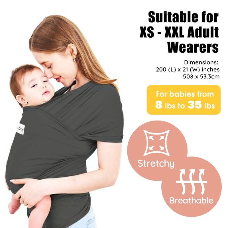 Acrabros Baby Wrap Carrier,Hands Free Baby Carrier Sling,Lightweight,Breathable,Softness,Perfect for Newborn Infants and Babies Shower Gift,Dark Grey - Image 2